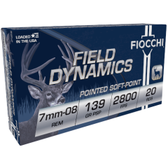 Fiocchi Field Dynamics Pointed Soft-Point 7mm-08 Remington Rifle Ammunition - 20 Rounds